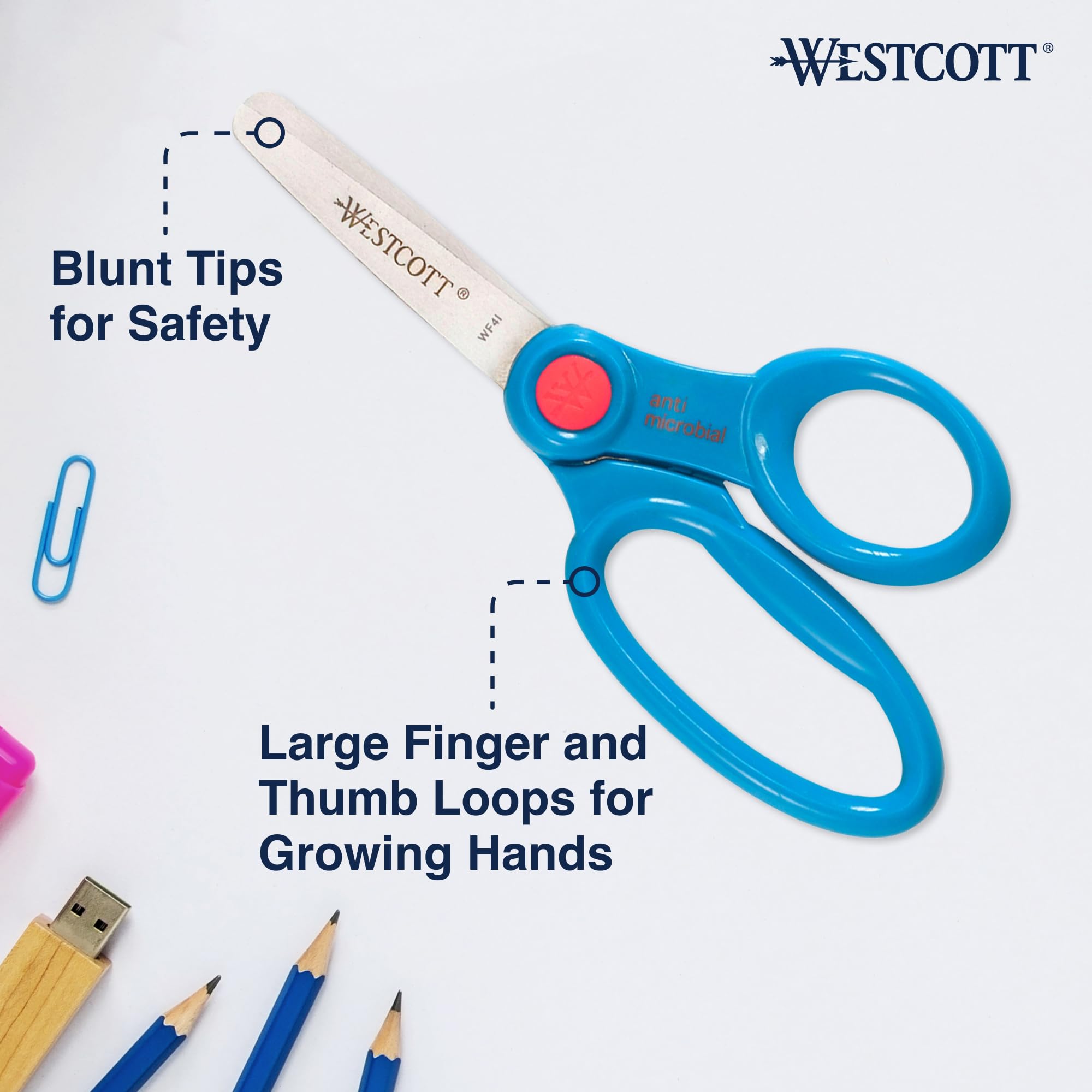 Westcott 14871 Right- and Left-Handed Scissors, Kids' Scissors, Back to School, Classroom Supplies, Ages 4-8, 5-Inch Blunt Tip, Assorted, 12 Pack - Image 3