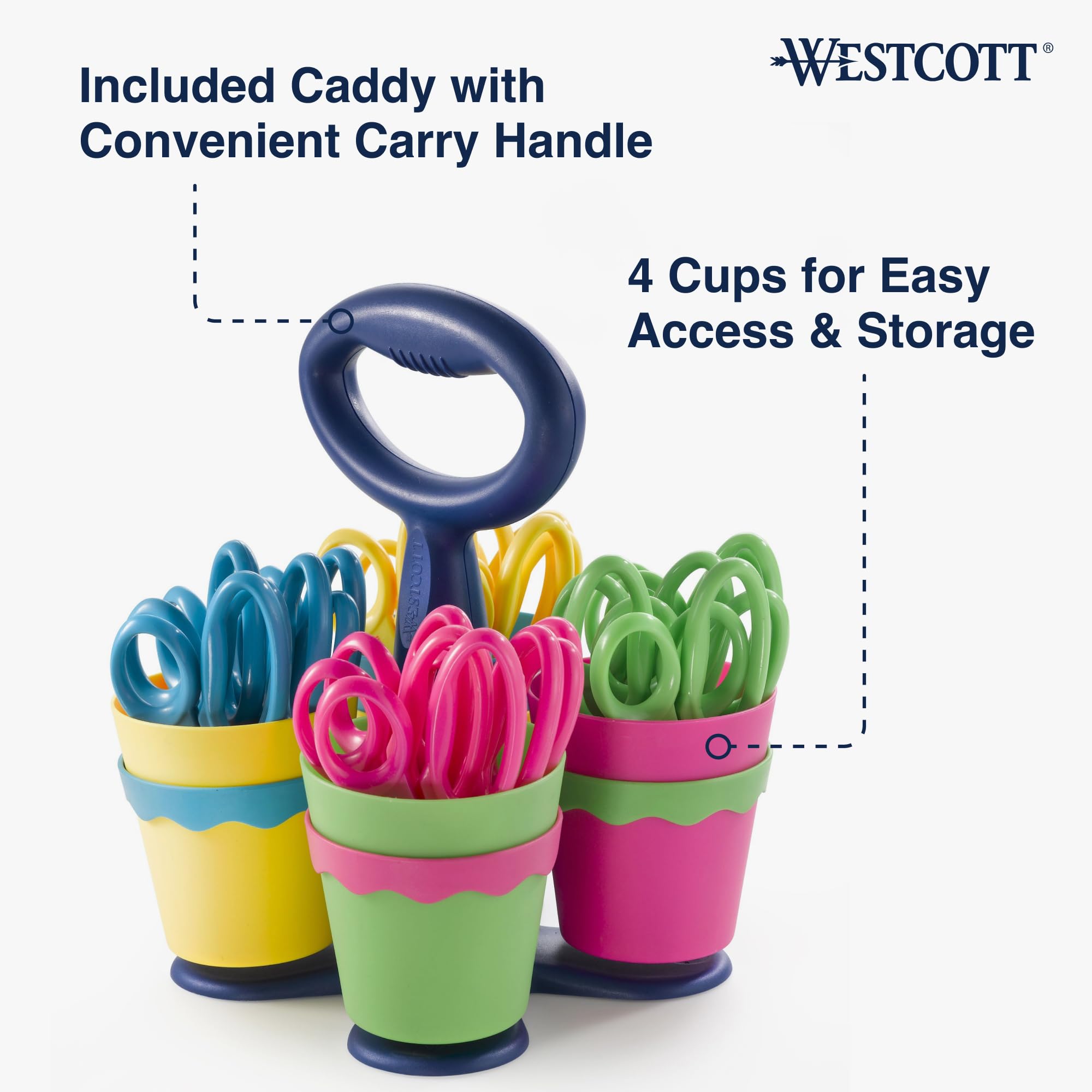 Westcott School Scissor Caddy and 5-Inch Blunt Safety Scissors for Kids, Back to School, Classroom Supplies, Assorted, 24 Pack (14756) - Image 5